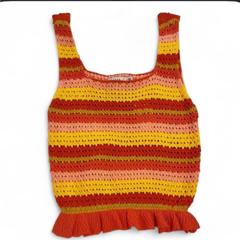 Lush Striped Crochet Tank in Orange, Yellow & Pink